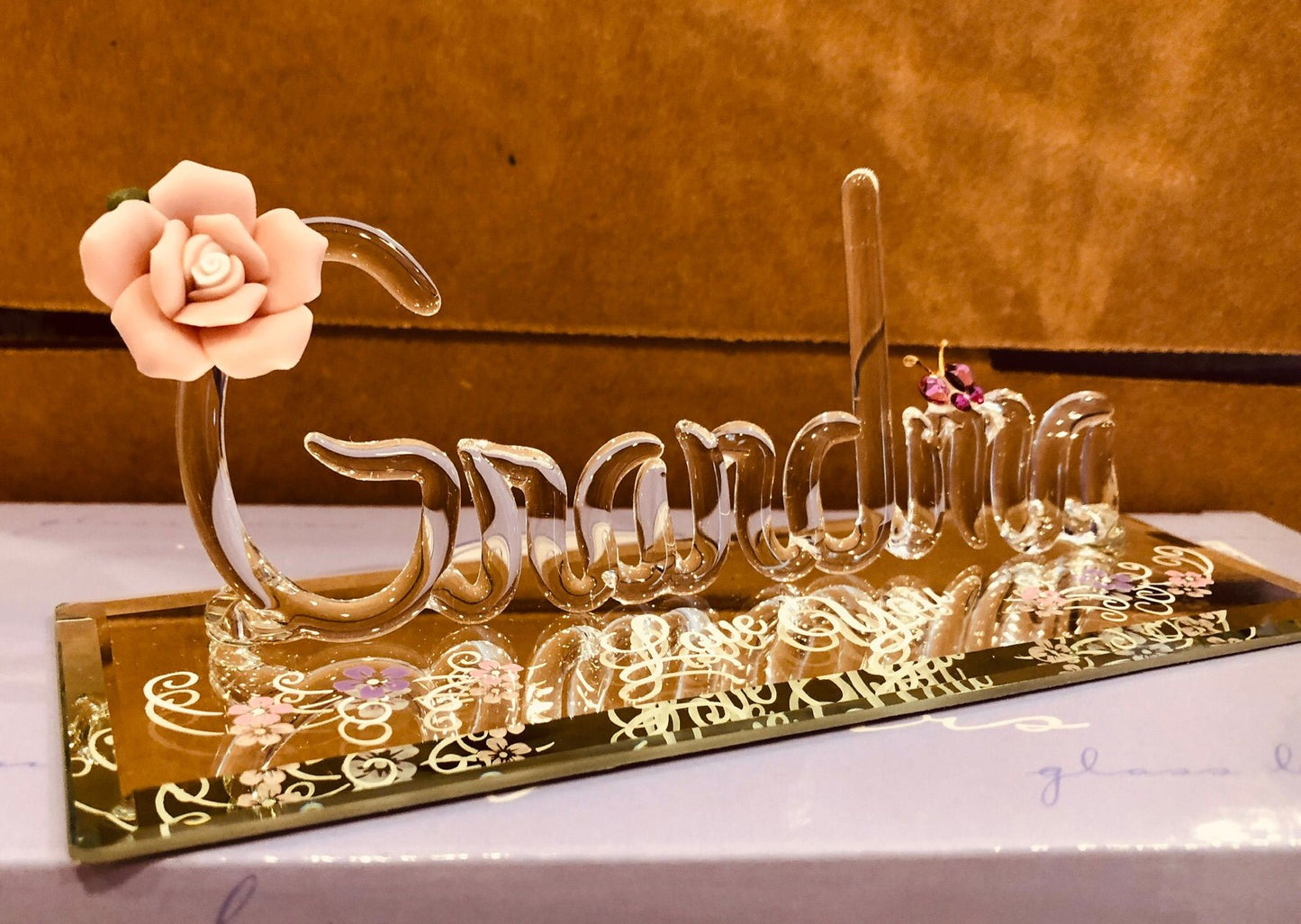 “Love You” Grandma Figurine | Glass Grandma Gift with Rose & Butterfly