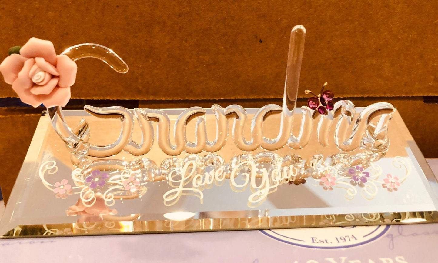 “Love You” Grandma Figurine | Glass Grandma Gift with Rose & Butterfly
