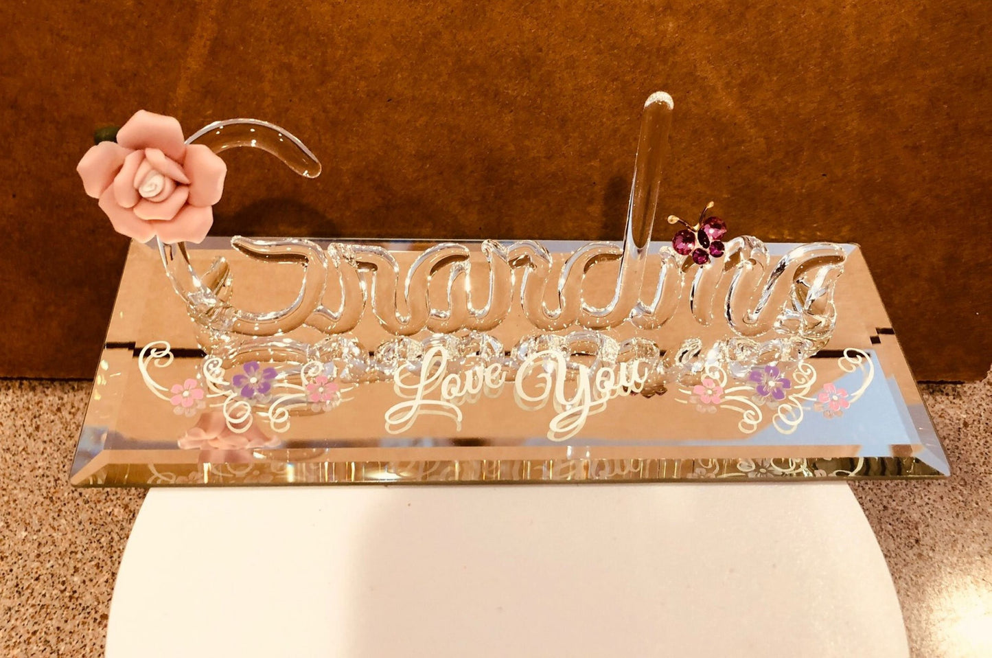 “Love You” Grandma Figurine | Glass Grandma Gift with Rose & Butterfly
