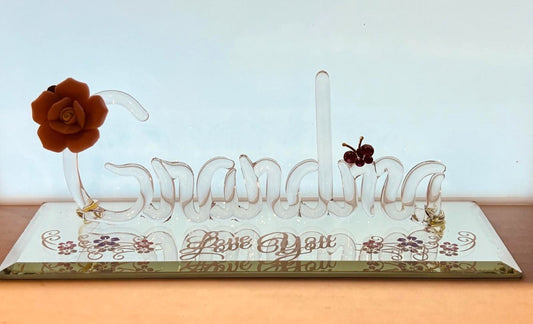 “Love You” Grandma Figurine | Glass Grandma Gift with Rose & Butterfly