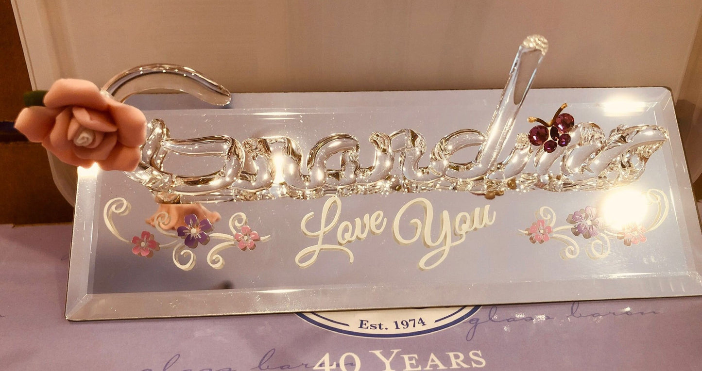 “Love You” Grandma Figurine | Glass Grandma Gift with Rose & Butterfly