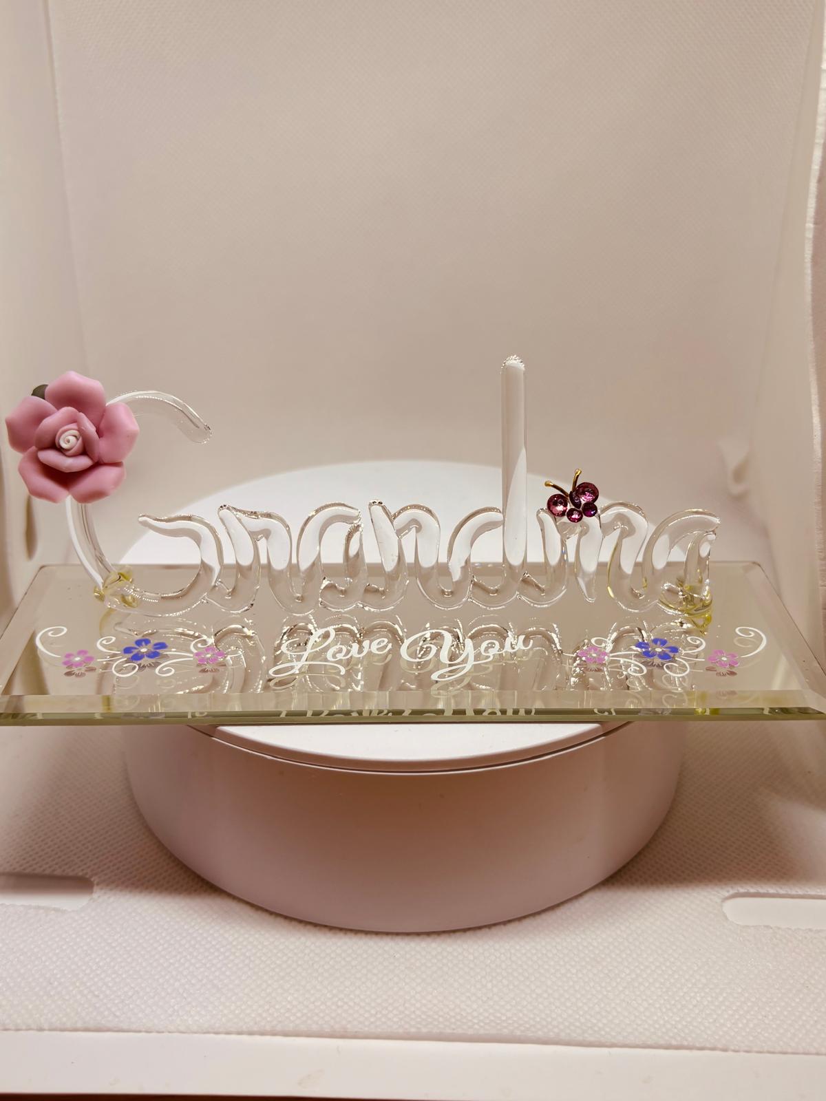 “Love You” Grandma Figurine | Glass Grandma Gift with Rose & Butterfly