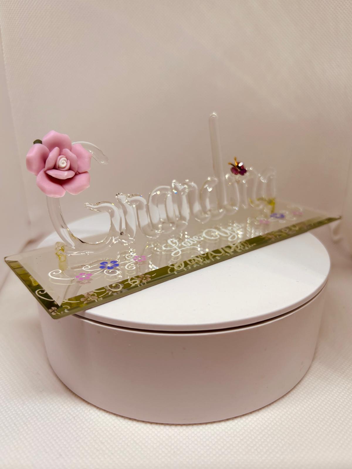 “Love You” Grandma Figurine | Glass Grandma Gift with Rose & Butterfly