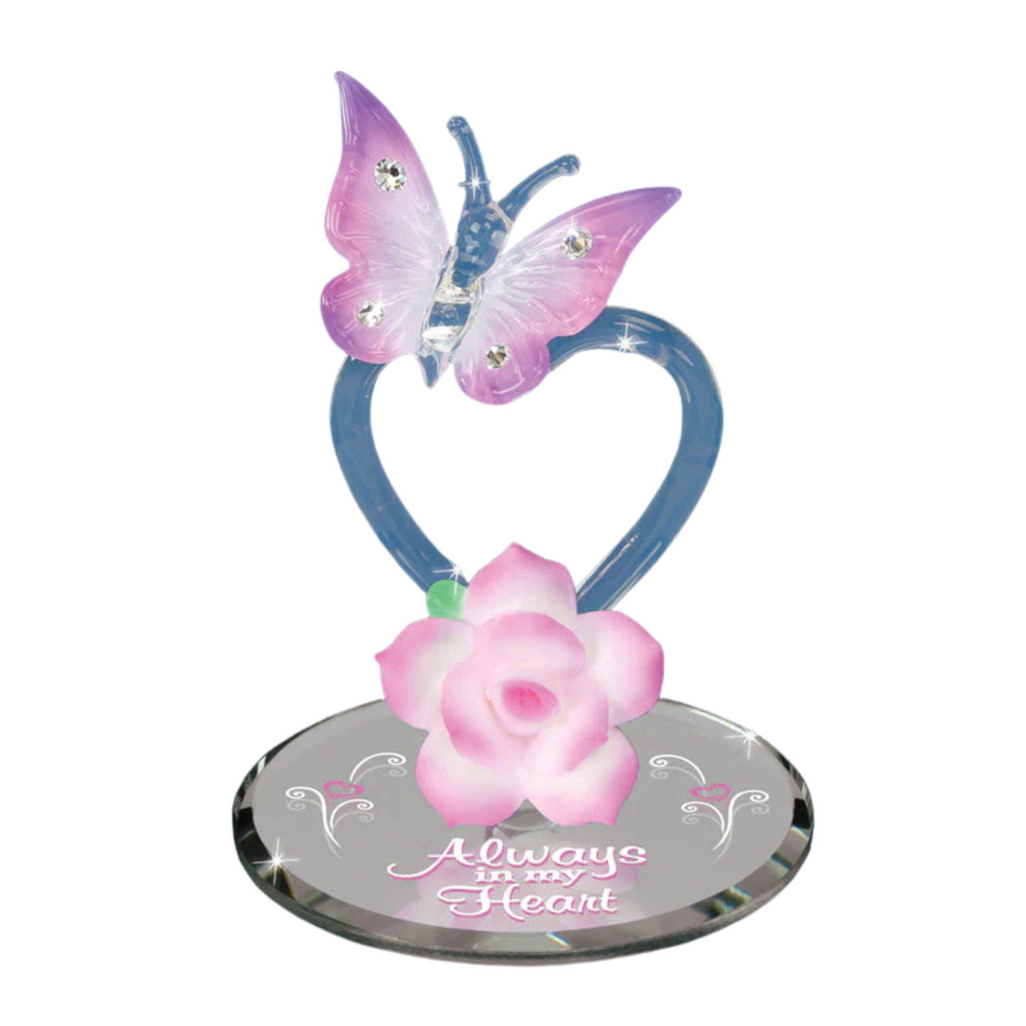 butterfly rose figurine always in my heart memorial sympathy gift glass decor