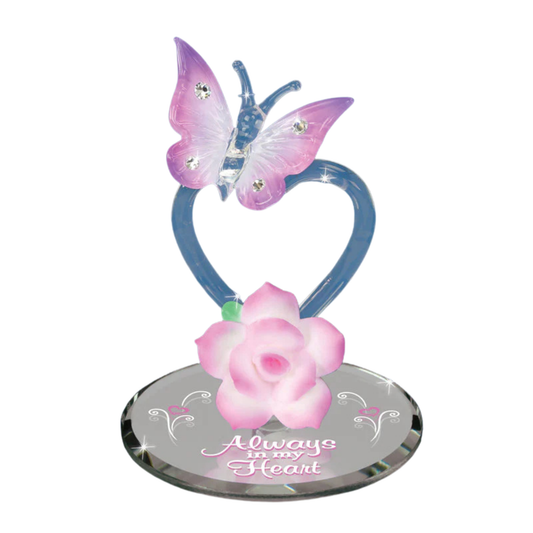 butterfly rose figurine always in my heart memorial sympathy gift glass decor