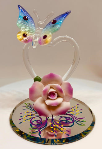 Butterfly Nature’s Beauty Figurine Handcrafted Glass Heart Sculpture with Crystals Romantic Home Decor Gift