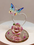 Butterfly on Heart Glass Figurine with Crystals I Love You Romantic Gift