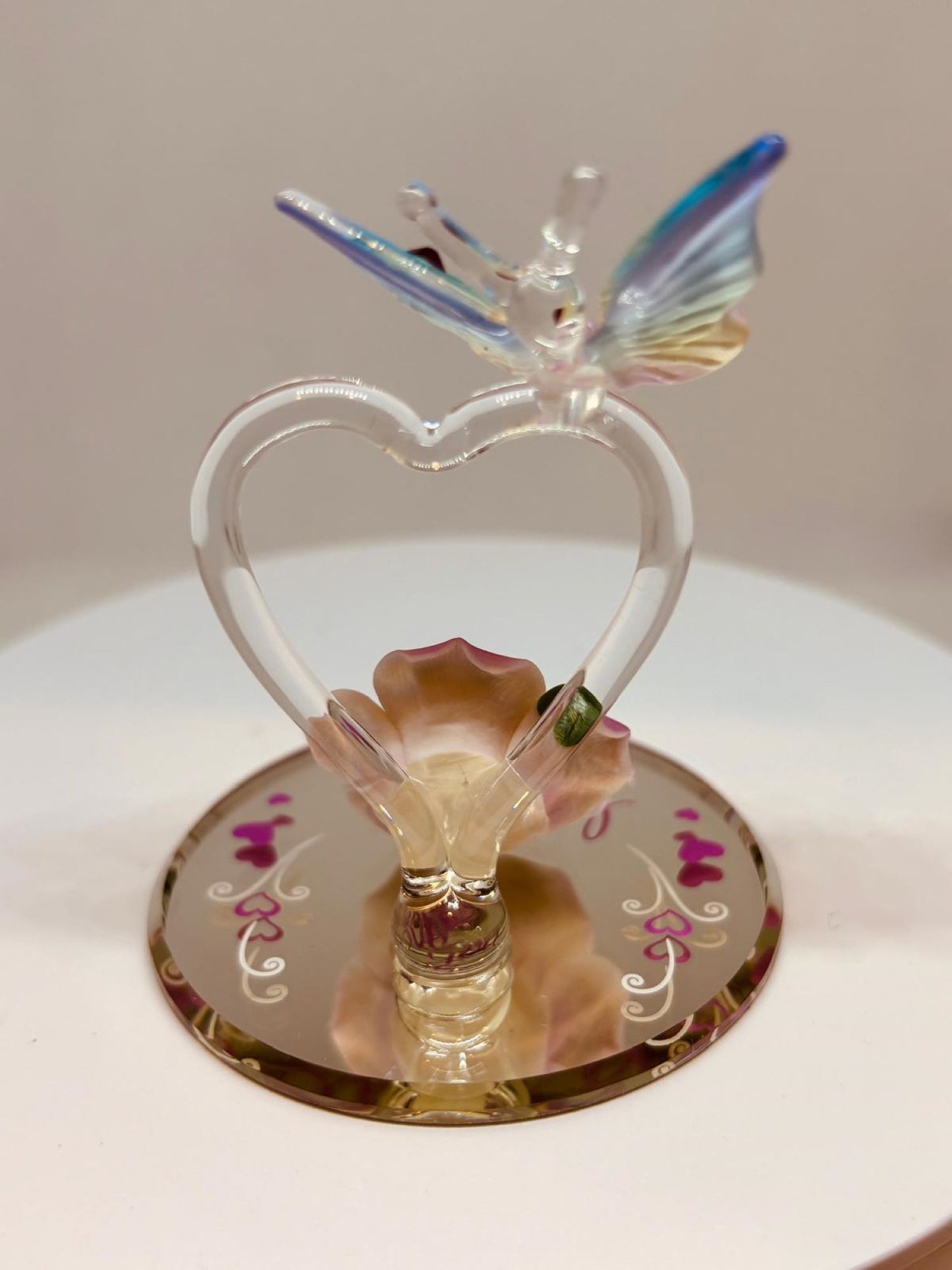 Butterfly on Heart Glass Figurine with Crystals I Love You Romantic Gift