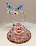 Butterfly on Heart Glass Figurine with Crystals I Love You Romantic Gift