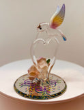 Glass Hummingbird Figurine with Crystal Heart Handcrafted Pink Heart Sculpture Glass Art Collectible Home Decor Accent