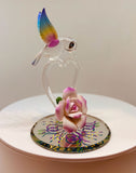 Glass Hummingbird Figurine with Crystal Heart Handcrafted Pink Heart Sculpture Glass Art Collectible Home Decor Accent