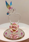 Handcrafted Glass Hummingbird "I Love You" Heart Figurine with Crystals
