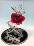 Crystals Butterfly and Red Rose, I Love You, Handcrafted Butterfly Figurine, Flower-Gift for her, Anniversary Gift