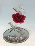 Crystals Butterfly and Red Rose, I Love You, Handcrafted Butterfly Figurine, Flower-Gift for her, Anniversary Gift