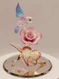 Handcrafted hummingbird figurine with porcelain rose I Love You Mom message