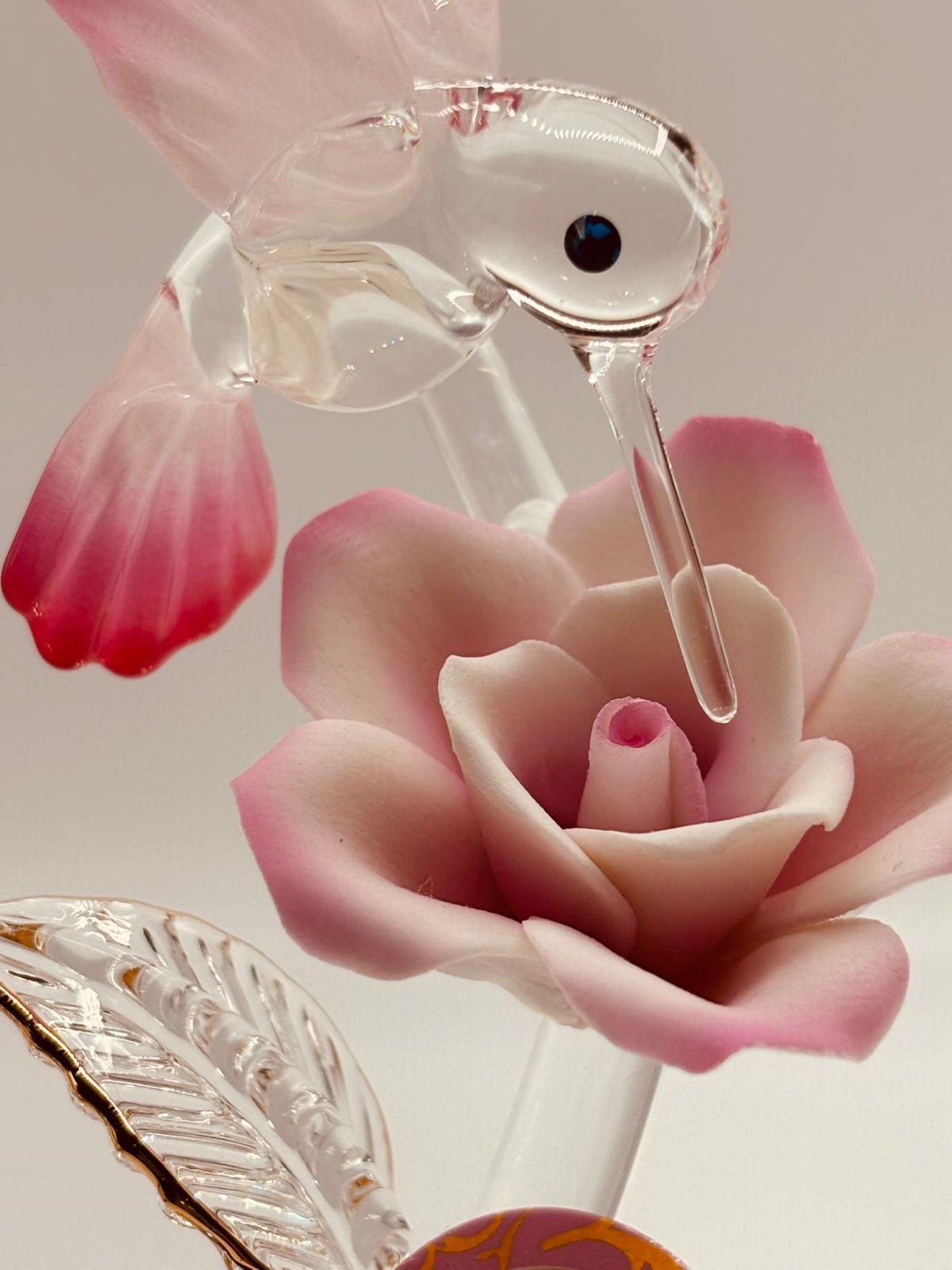 “I Love You” Hummingbird with Pink Rose Figurine | Romantic Glass Gift