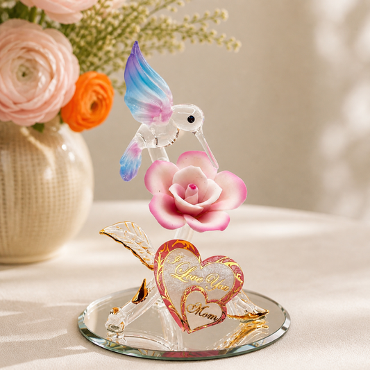 I Love You Mom Hummingbird Figurine Mother’s Day Gift Hummingbird Rose Decor
