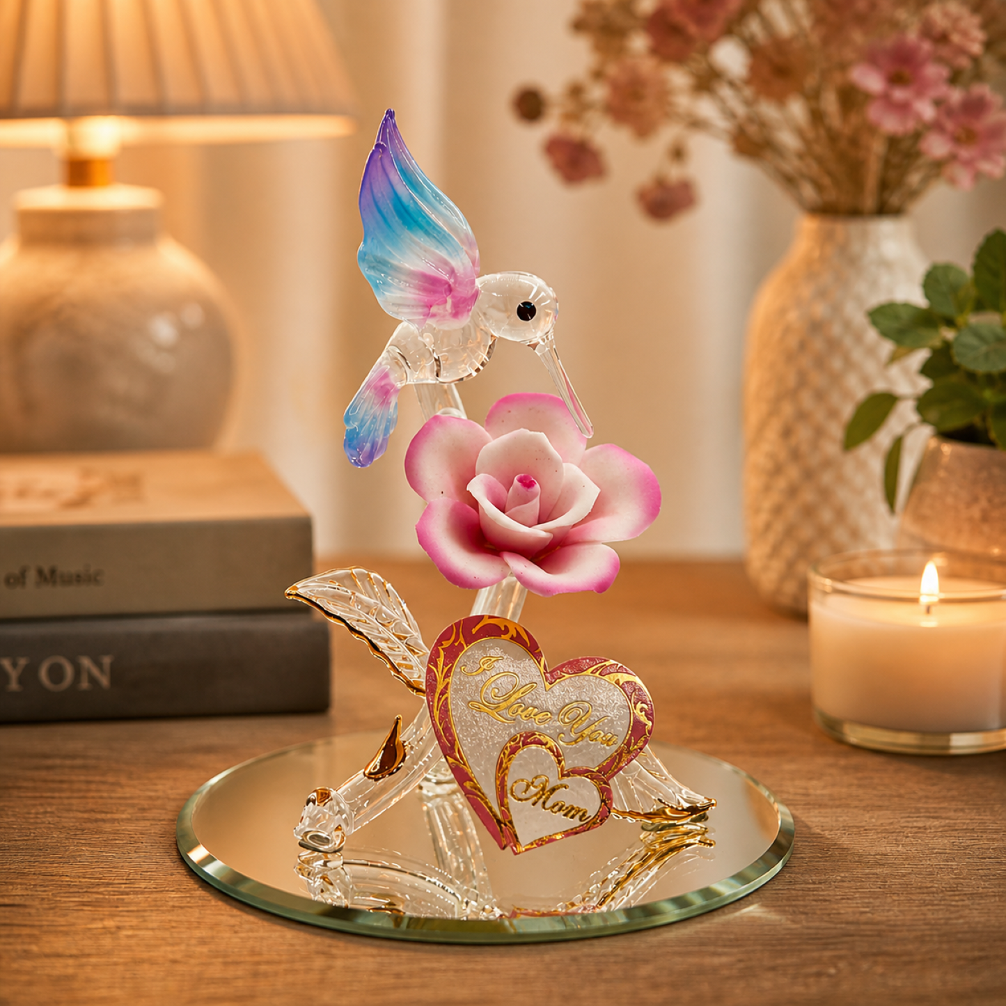 I Love You Mom Hummingbird Figurine Mother’s Day Gift Hummingbird Rose Decor