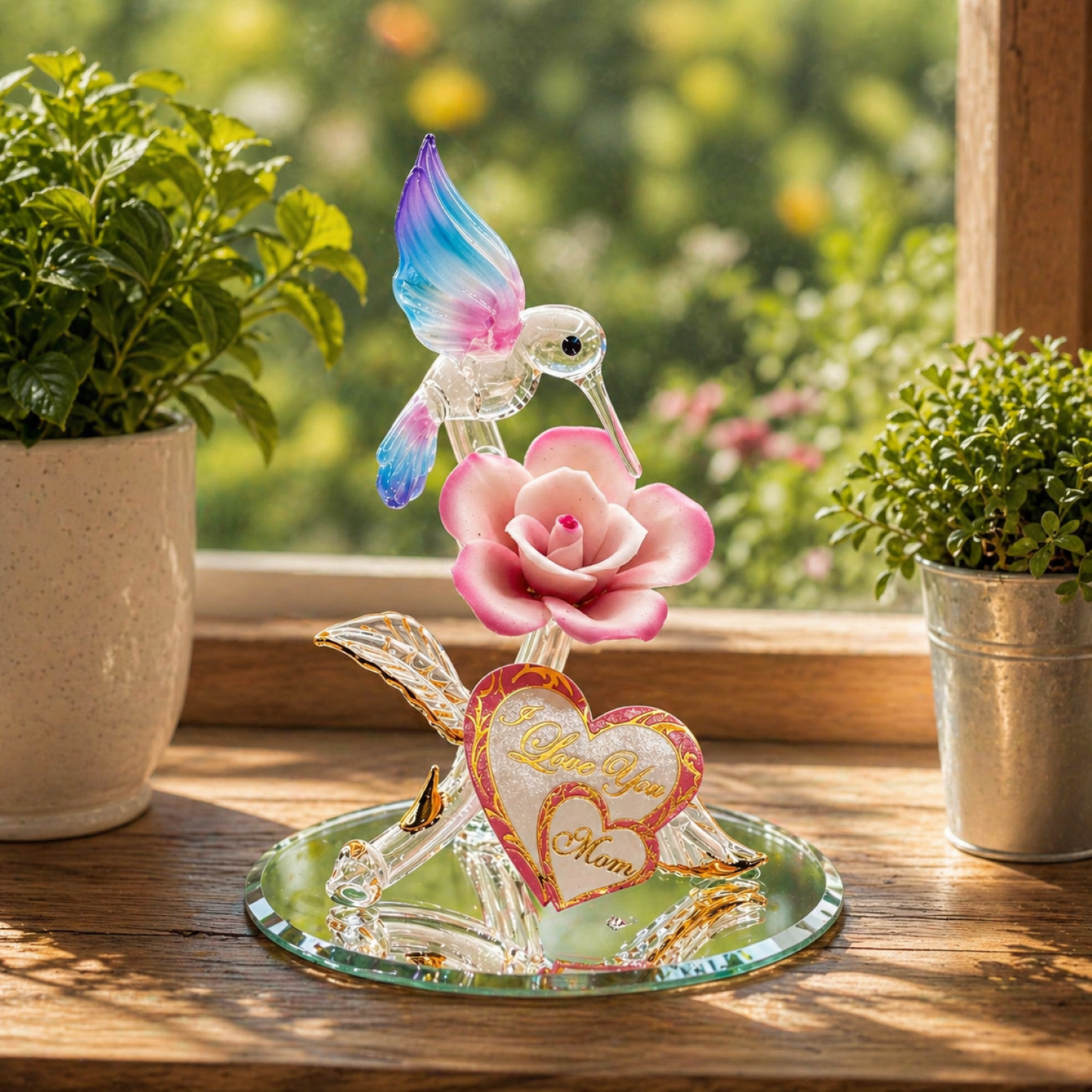 I Love You Mom Hummingbird Figurine Mother’s Day Gift Hummingbird Rose Decor