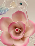 Handcrafted Glass Hummingbird Figurine with Pink Rose | Nature Décor Gift