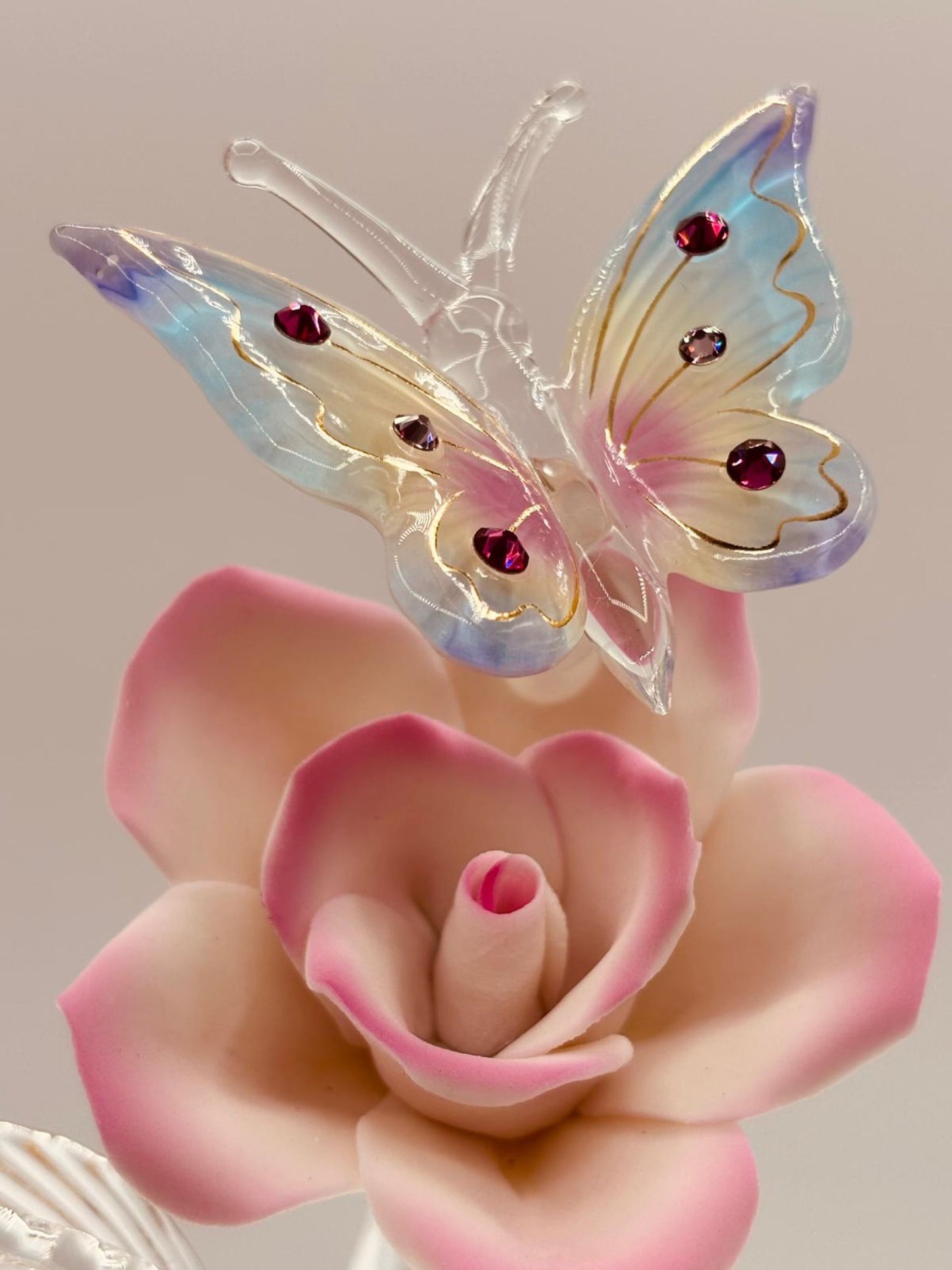 Mom I Love You Butterfly Rose Glass Figurine Mother Gift Floral Home Decor
