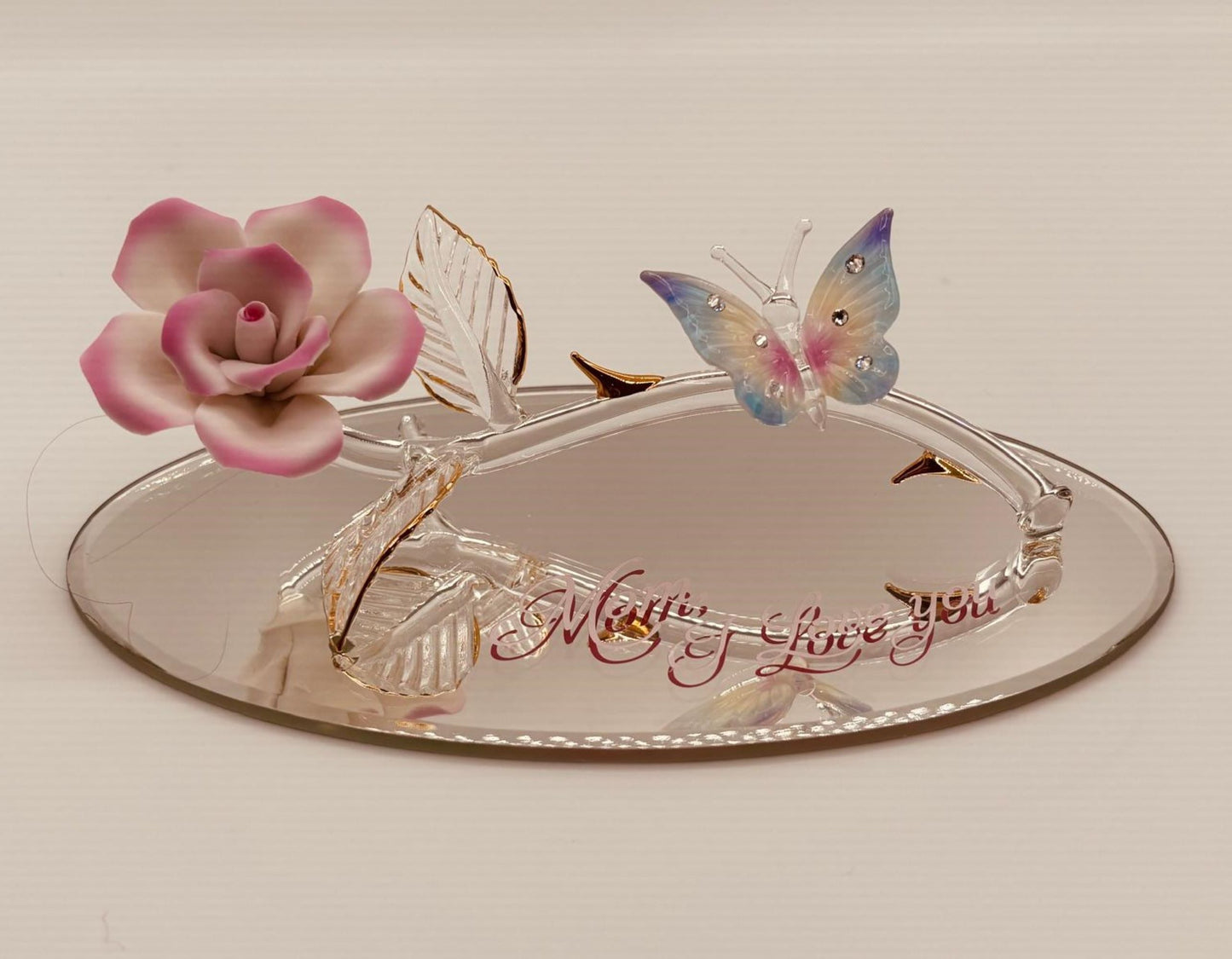 Gift for Mom I Love You Rose Butterfly Figurine Mother’s Day Gift