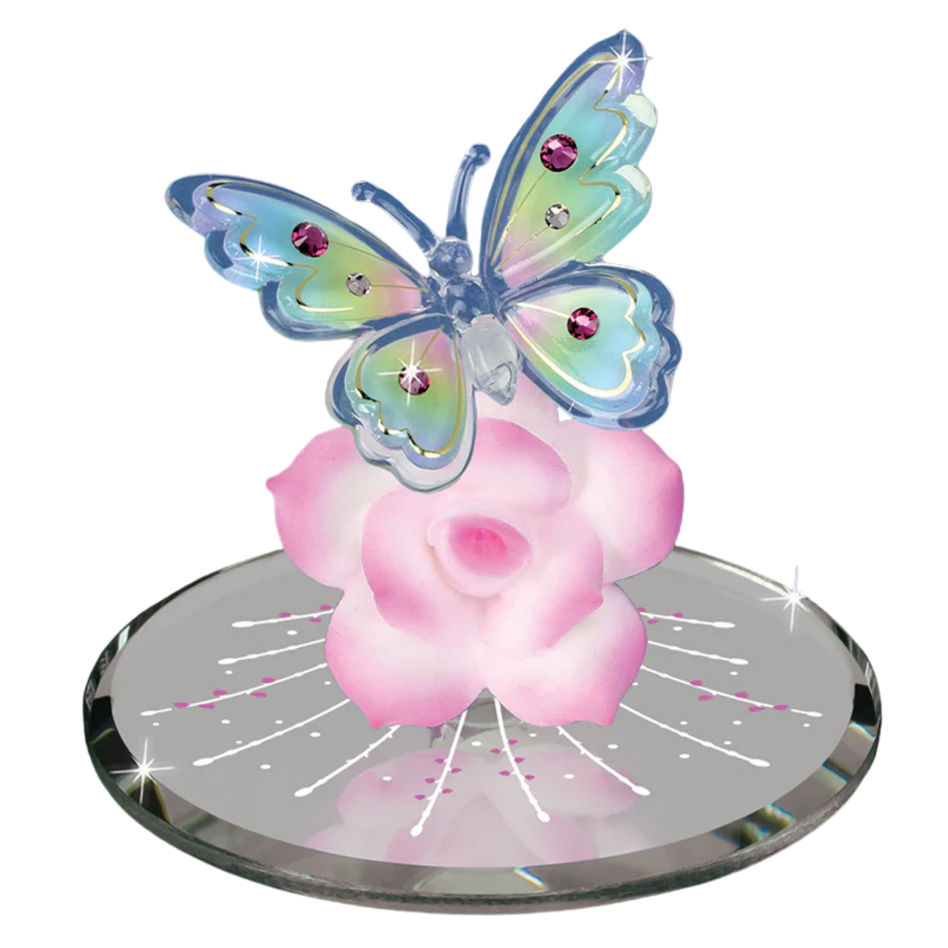 butterfly rose glass figurine pink flower decor gift for mom floral home display