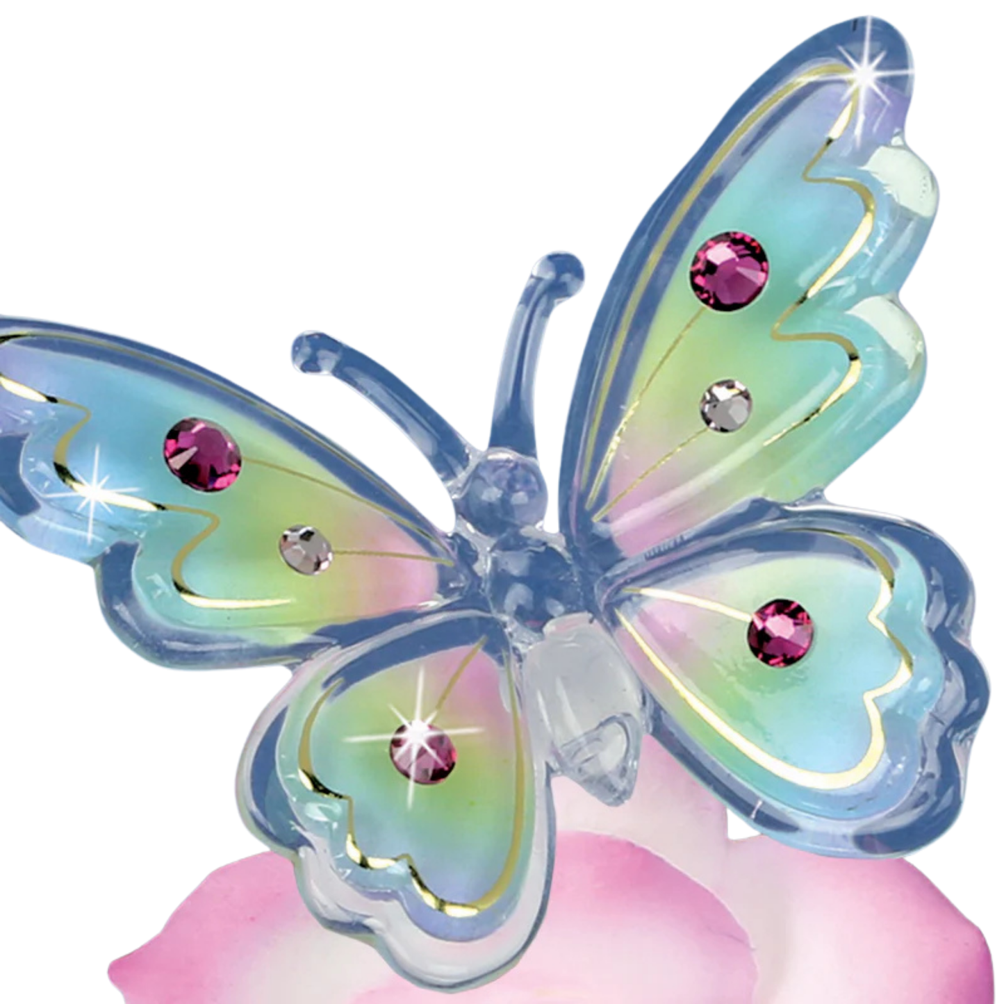 Butterfly Rose Glass Figurine Pink Flower Decor Gift for Mom Home Display