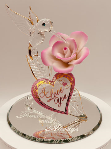 Hummingbird Forever and Always Figurine | Glass Rose Love Décor