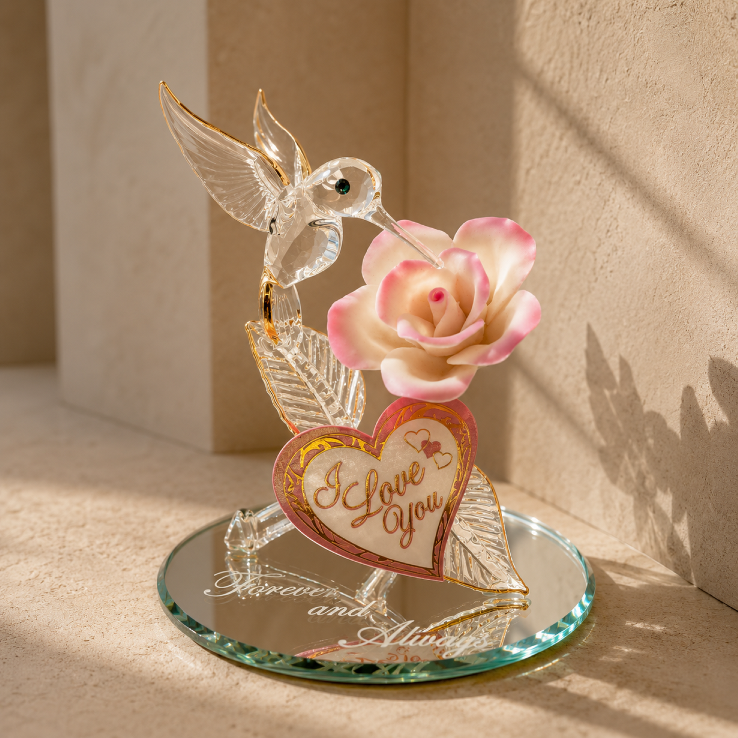 Handcrafted Glass Hummingbird & Rose Figurine – Romantic Gift, Anniversary Gift, Love Decor