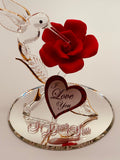 Red Rose and Hummingbird Figurine | Handcrafted Glass Romantic Floral Collectible Decor