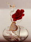 Red Rose and Hummingbird Figurine | Handcrafted Glass Romantic Floral Collectible Decor