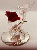Red Rose and Hummingbird Figurine | Handcrafted Glass Romantic Floral Collectible Decor