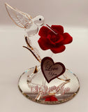 Red Rose and Hummingbird Figurine | Handcrafted Glass Romantic Floral Collectible Decor