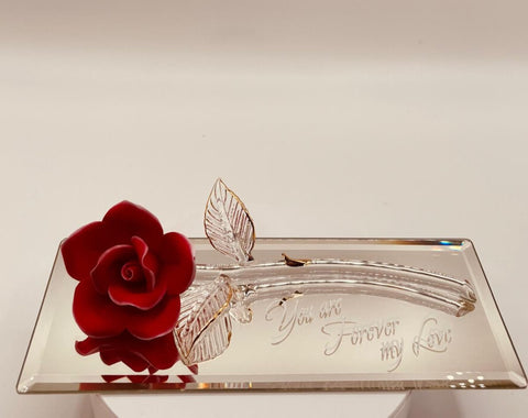 Red Rose Forever My Love Figurine with 22Kt Gold and Mirrored Base