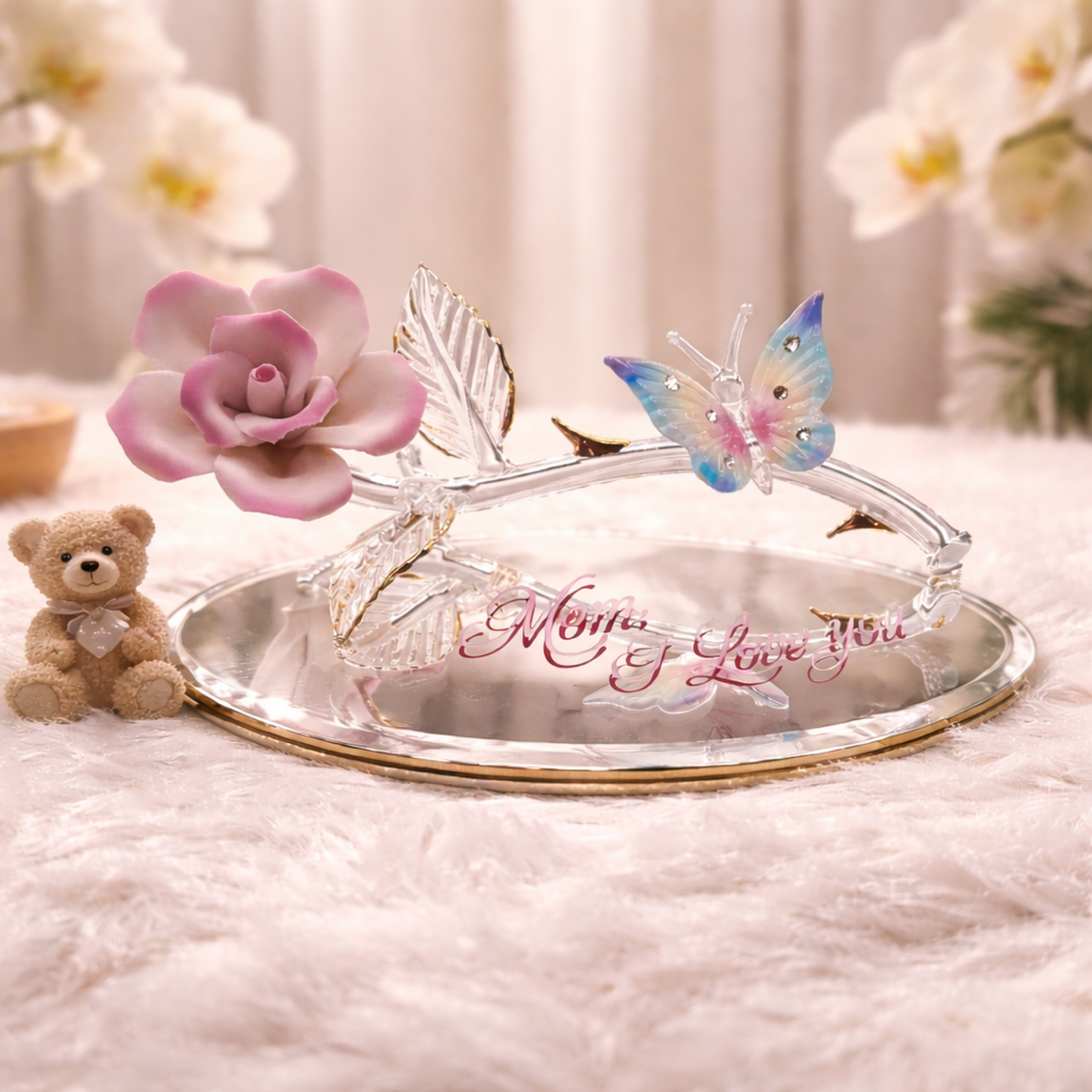Gift for Mom I Love You Rose Butterfly Figurine Mother’s Day Gift