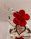 “I Love You” Hummingbird on Red Rose Figurine | Glass Romantic Décor