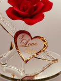“I Love You” Hummingbird on Red Rose Figurine | Glass Romantic Décor