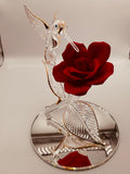 Hummingbird with Red Rose Glass Figurine Handcrafted Gift Decor