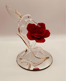 Hummingbird with Red Rose Glass Figurine Handcrafted Gift Decor