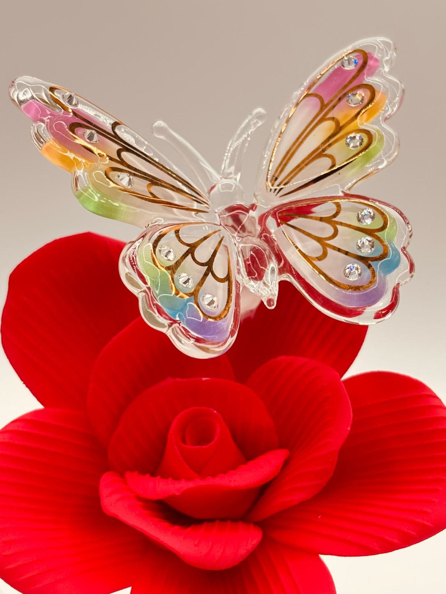 “I Love You” Butterfly on Red Rose Figurine | Glass Romantic Décor