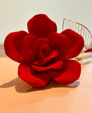 Handcrafted long stem red rose glass figurine with 22Kt gold accents and I Love You message