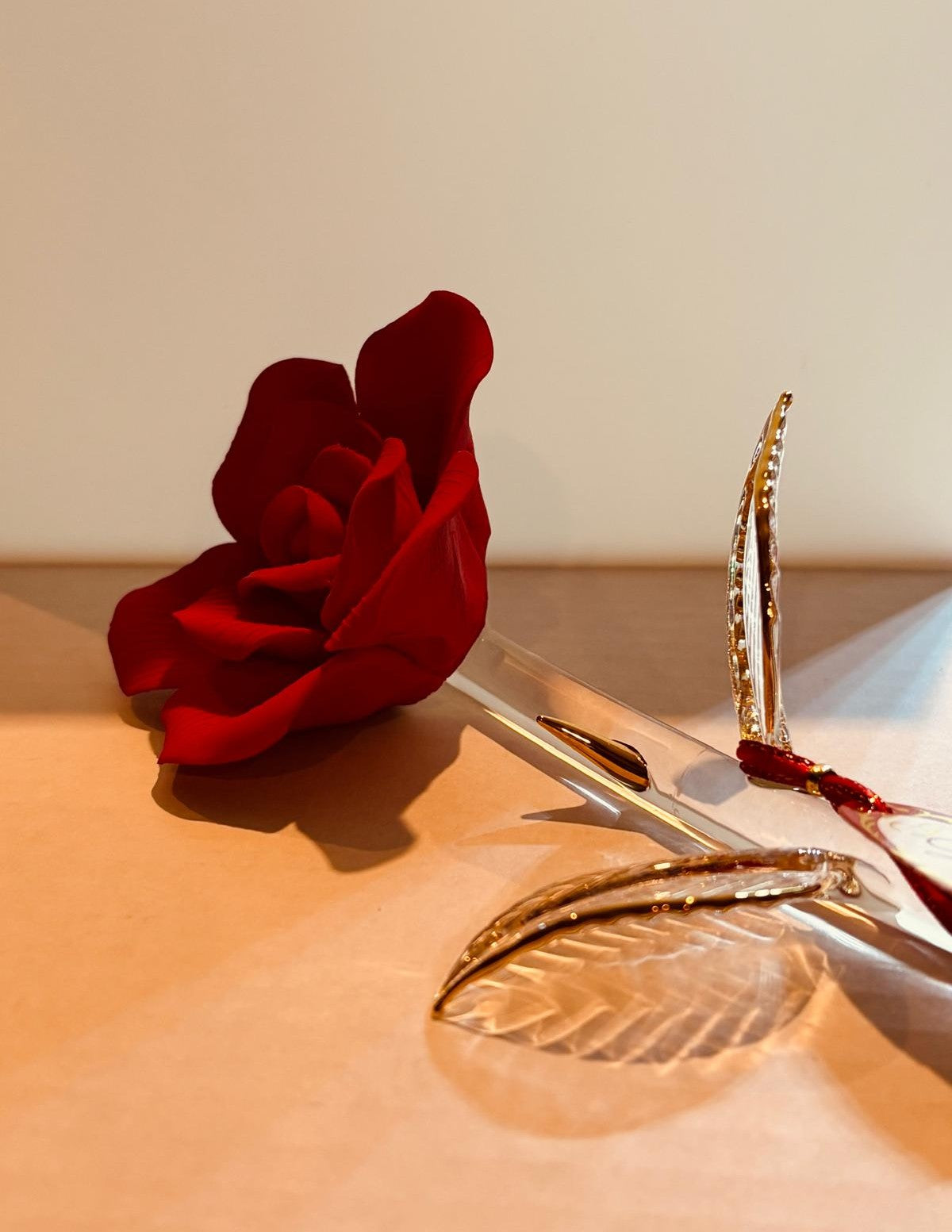 Porcelain Red Rose, Long Stem Rose Figurine, Rose Flower Decor, Romantic Gift