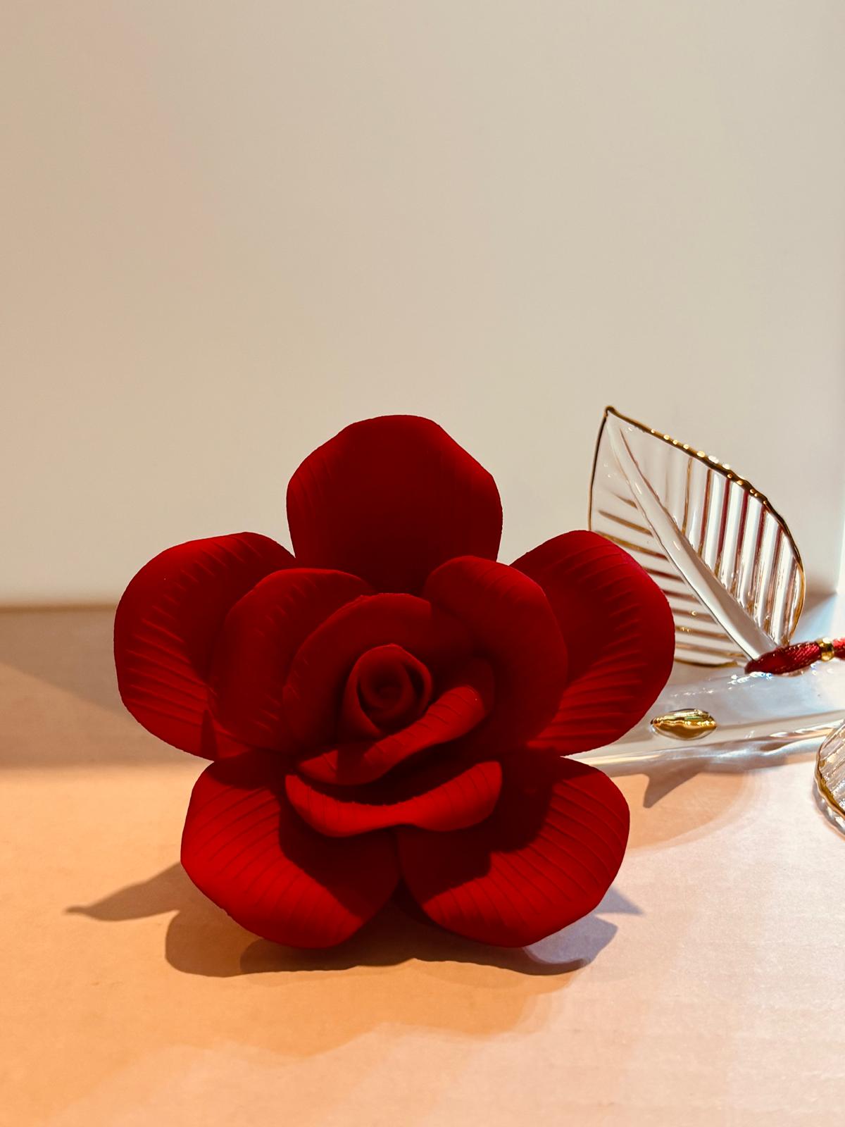 Long Stem Red Rose Glass Figurine with “I Love You” Message Handcrafted Gift