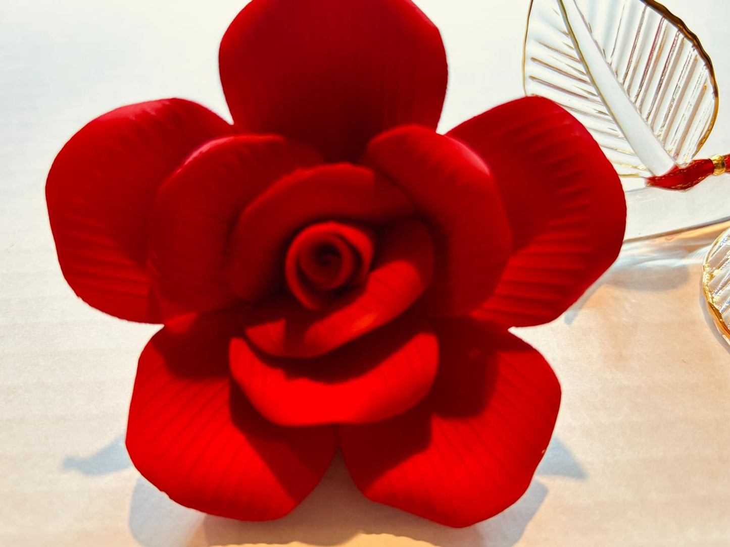 Long Stem Red Rose Glass Figurine with “I Love You” Message Handcrafted Gift