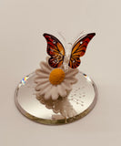 Butterfly on Daisy Glass Figurine | Handcrafted Nature Decor with Crystal Accents