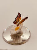 Butterfly on Daisy Glass Figurine | Handcrafted Nature Decor with Crystal Accents