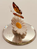 Butterfly on Daisy Glass Figurine | Handcrafted Nature Decor with Crystal Accents