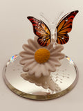 Butterfly on Daisy Glass Figurine | Handcrafted Nature Decor with Crystal Accents