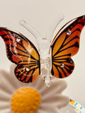 Butterfly on Daisy Glass Figurine | Handcrafted Nature Decor with Crystal Accents